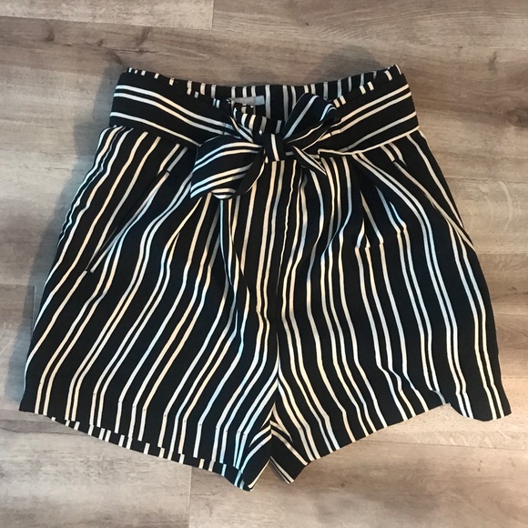 H&M Pants - H&M Black White Striped Shorts Waist Tie 6